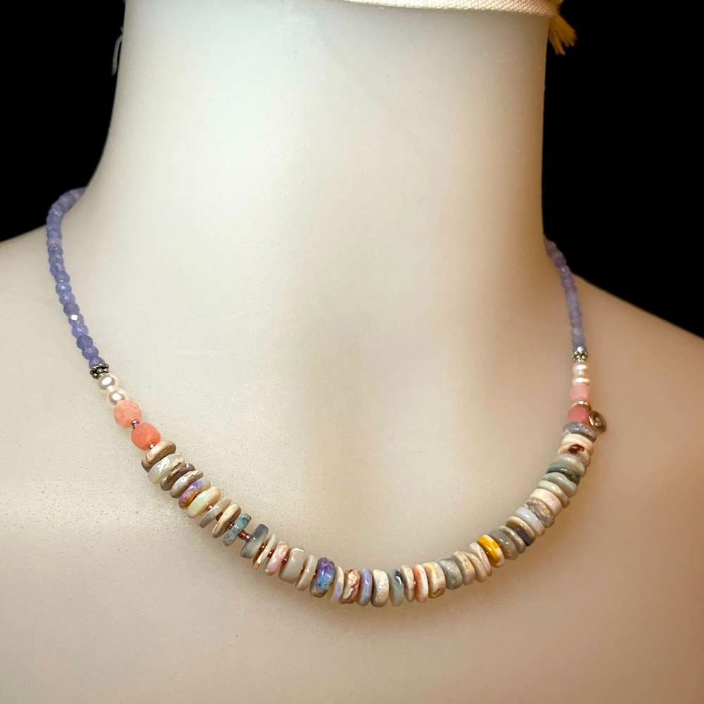 Artisan Made Opal, Pearl and Tanzanite Necklace